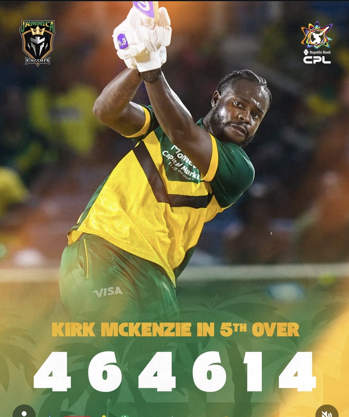 Graphic showing Kirk McKenzie's fifth over: 4, 6, 4, 6, 1, 4