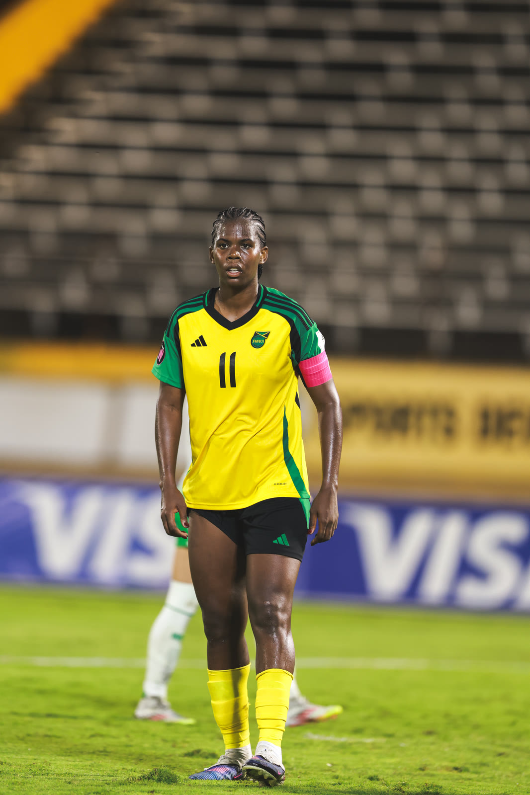 Khadija Bunny Shaw in the number eleven shirt and the captain's armband at the National Stadium