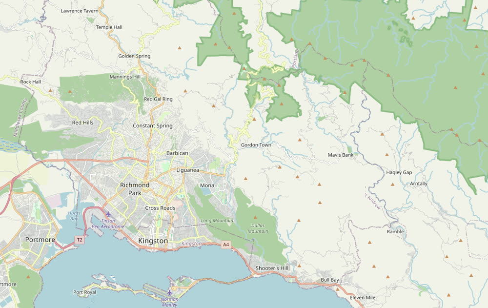 Map of the Douvan Health service area: Kingston and St. Andrew, Jamaica