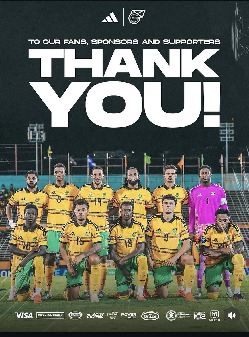The Jamaica Football Federation's Thank You graphic, built on the same line-up photograph