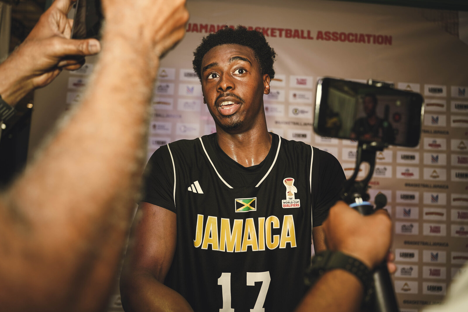A portrait of Jamaica basketball number seventeen