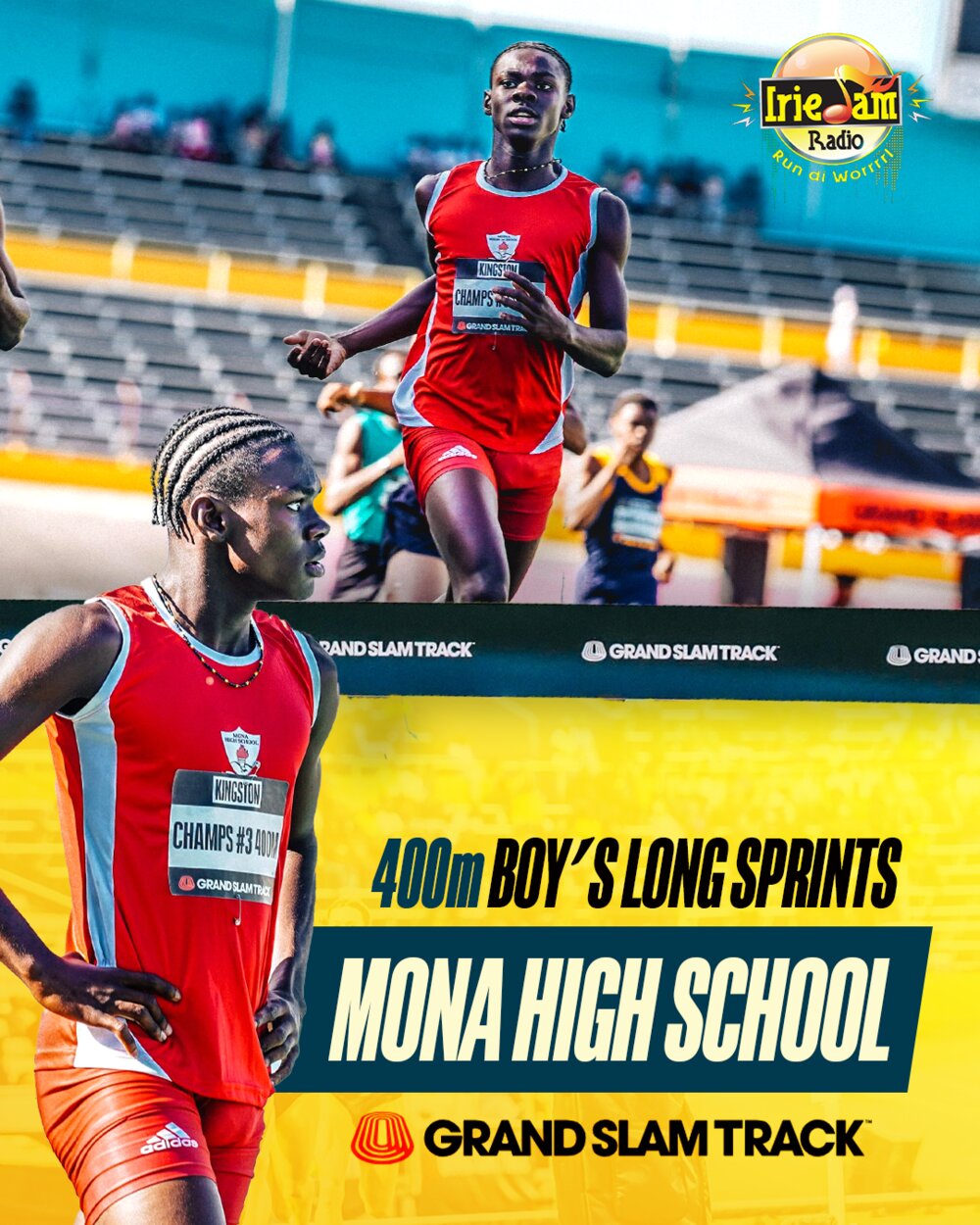 Grand Slam Track graphic — Mona High School 400m boys long sprints