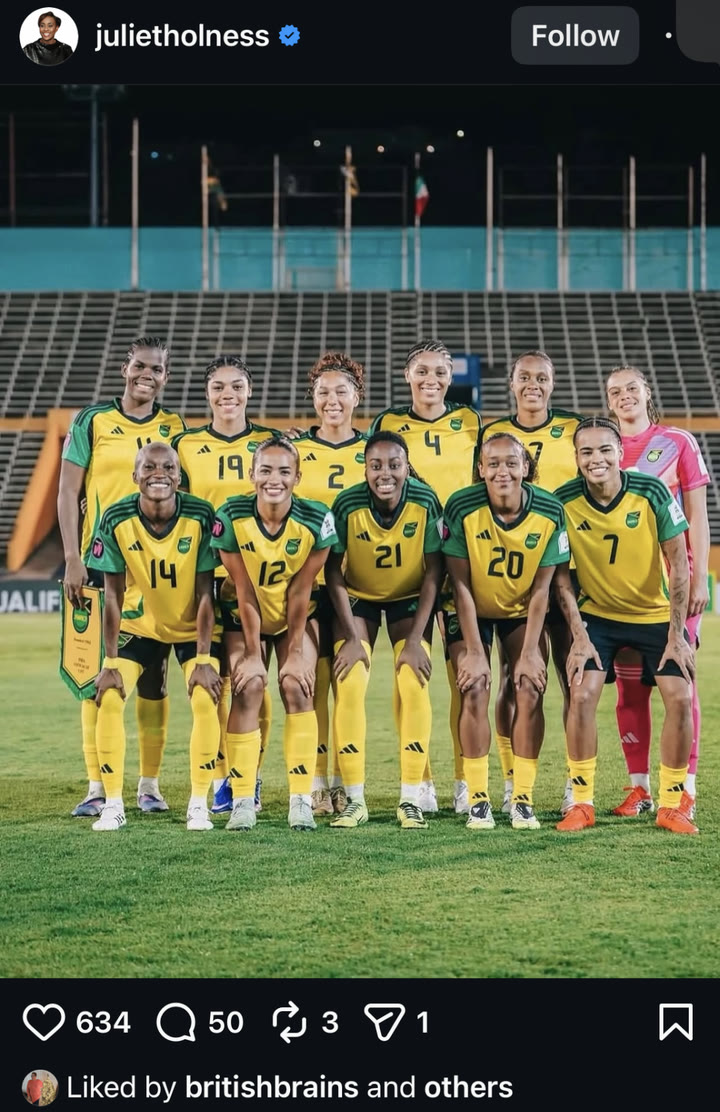 Juliet Holness post featuring the Reggae Girlz line-up