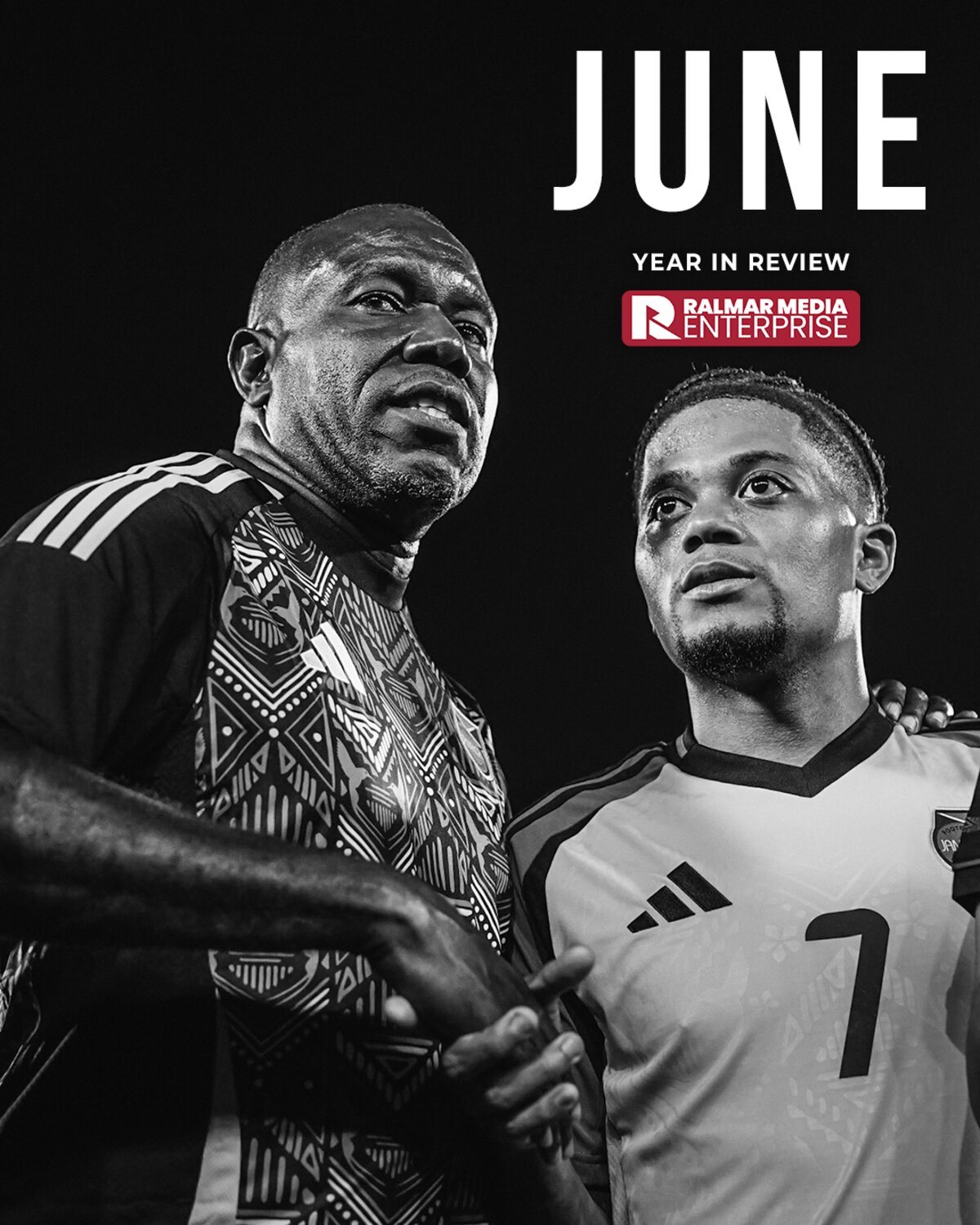 June Year in Review cover — Reggae Boyz players in black and white