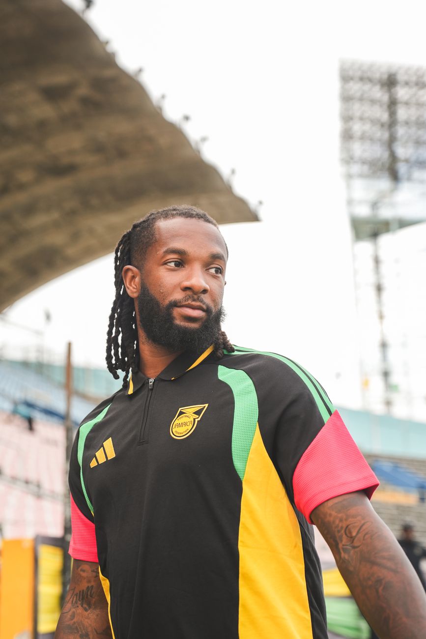A player looks up at the National Stadium during the pitch walk