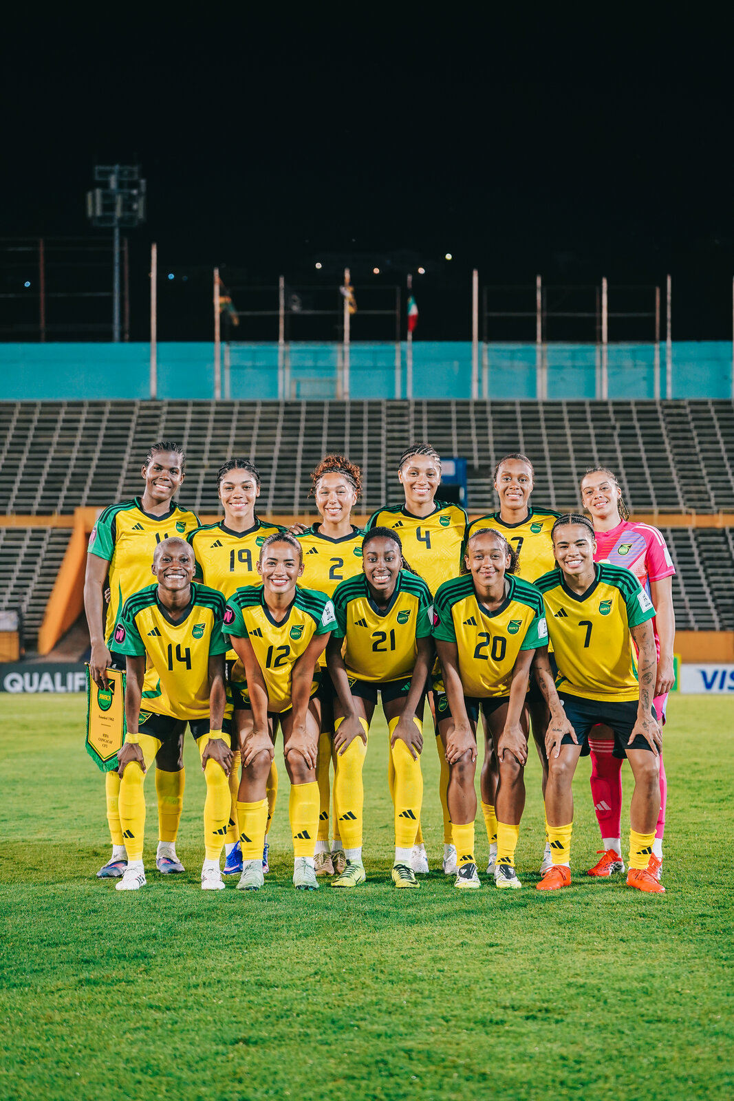 Reggae Girlz starting eleven lined up before the match