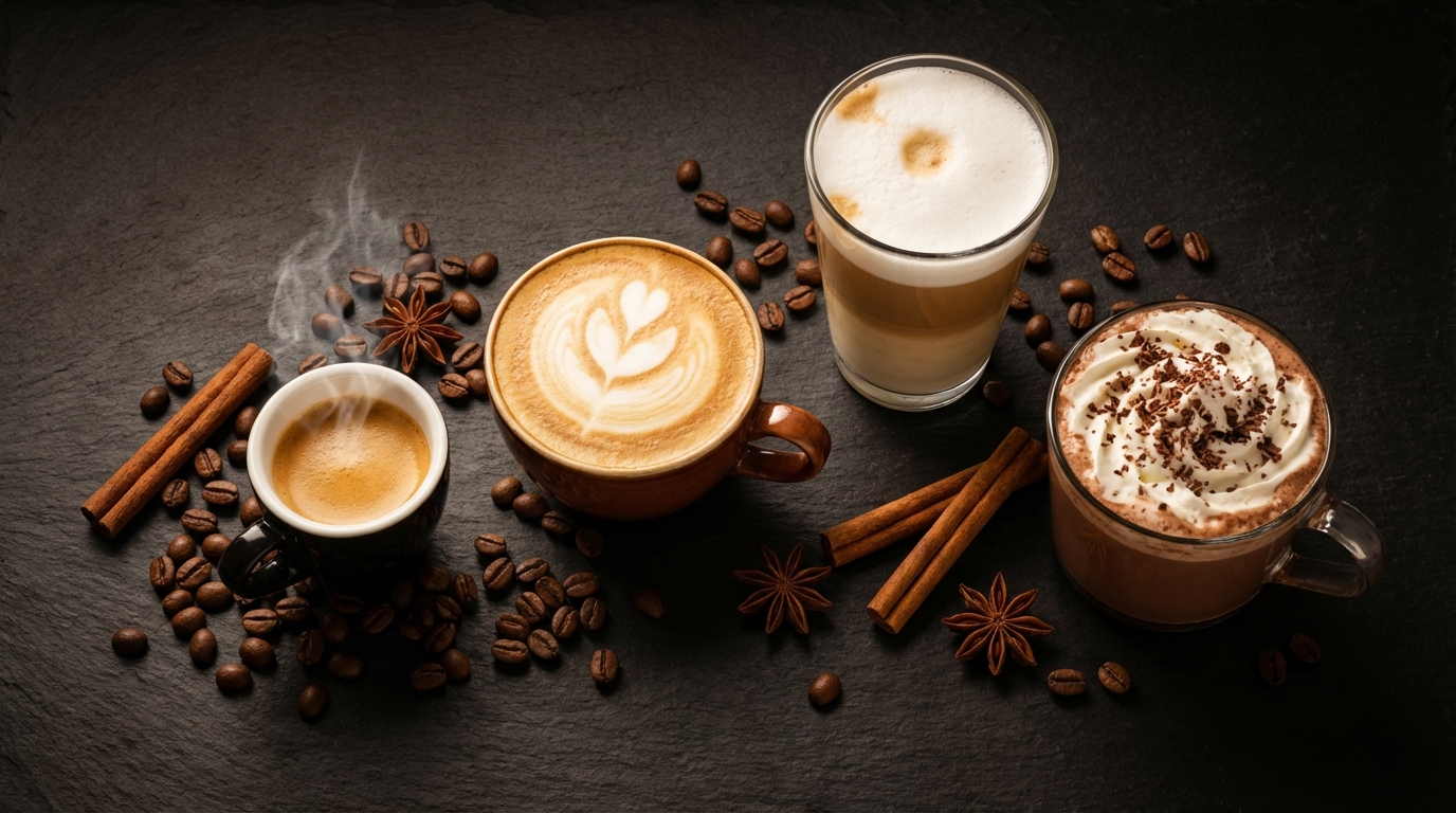 Array of premium coffee beverages